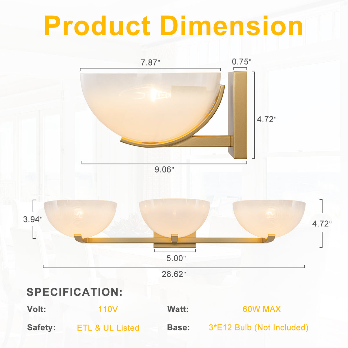 Modern Bowl-Shape Vanity Lights with Gradient White Glass Shades - product image 2 | Zenvolit