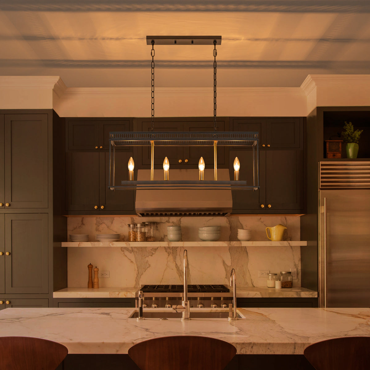 4-Light Black Industrial Rectangular Caged Chandelier Kitchen Island - product image 1 | Zenvolit