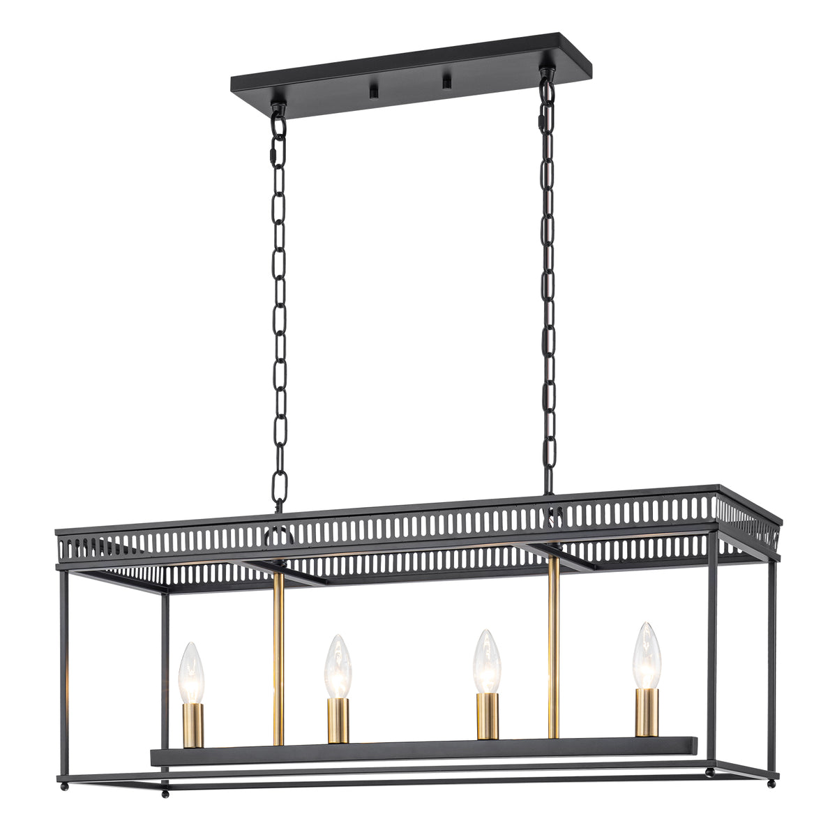 4-Light Black Industrial Rectangular Caged Chandelier Kitchen Island