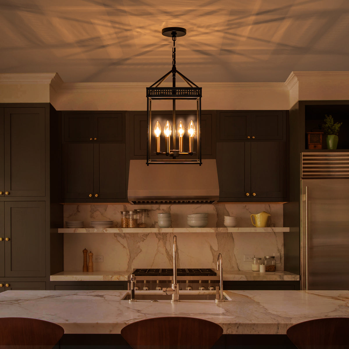 4-Light Industrial Black Square Cage Pendant Chandelier for Kitchen - product image 1 | Zenvolit
