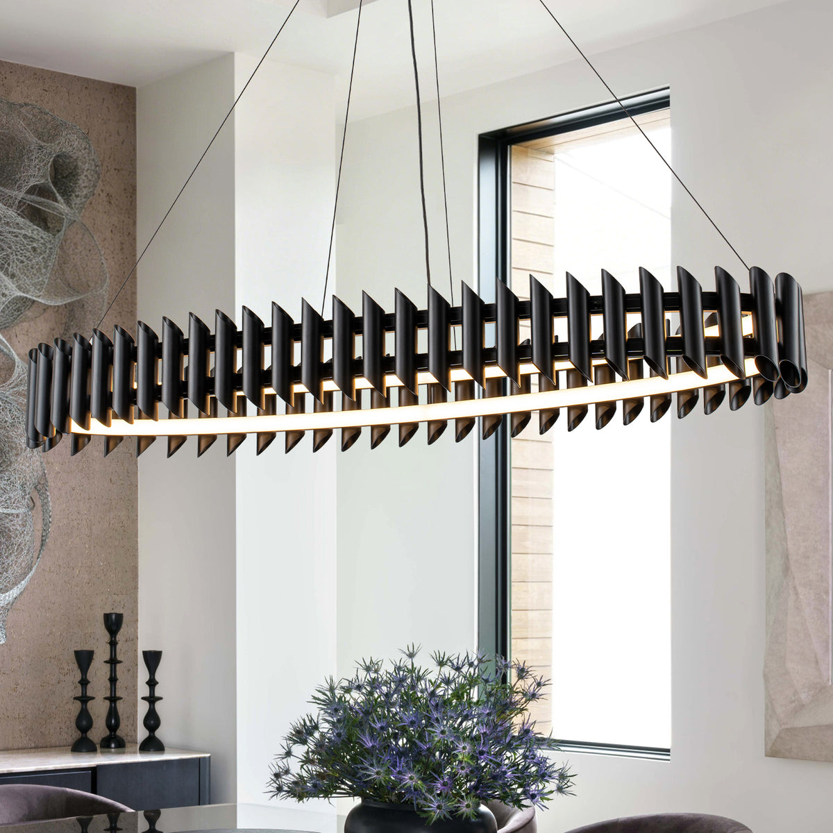 1-Light Modern Matte Black Industrial LED Pendant Light Oval Dimmable - product image 1 | Zenvolit