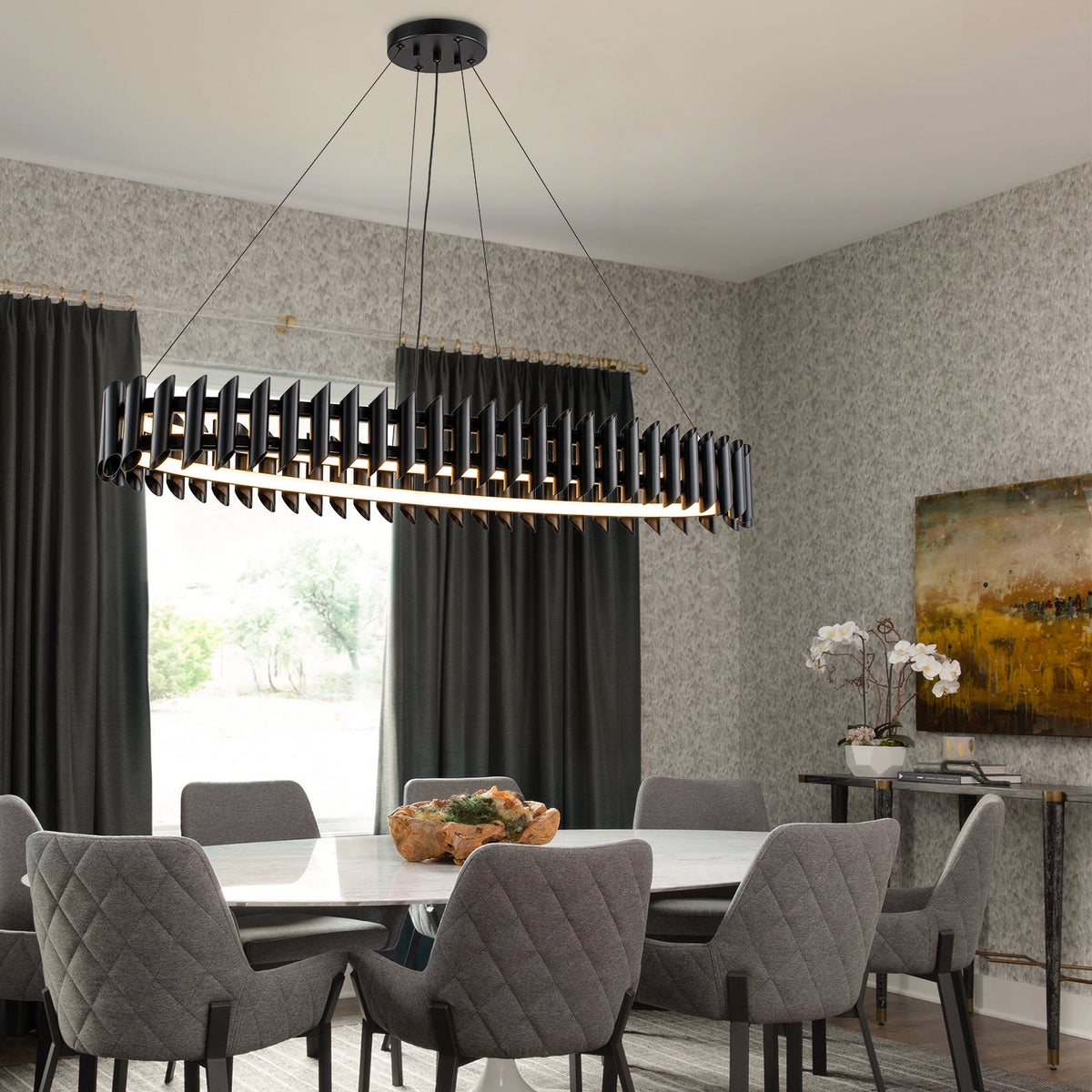 1-Light Modern Matte Black Industrial LED Pendant Light Oval Dimmable - product image 2 | Zenvolit
