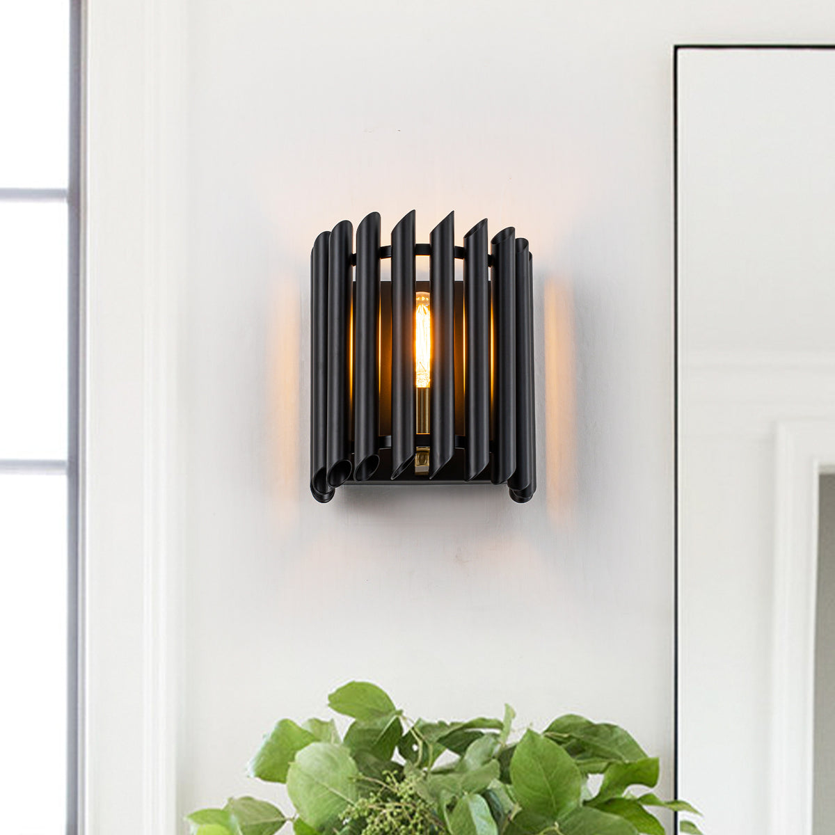 Black Angled Slatted Cylinder Wall Sconce Modern Industrial Light - product image 1 | Zenvolit