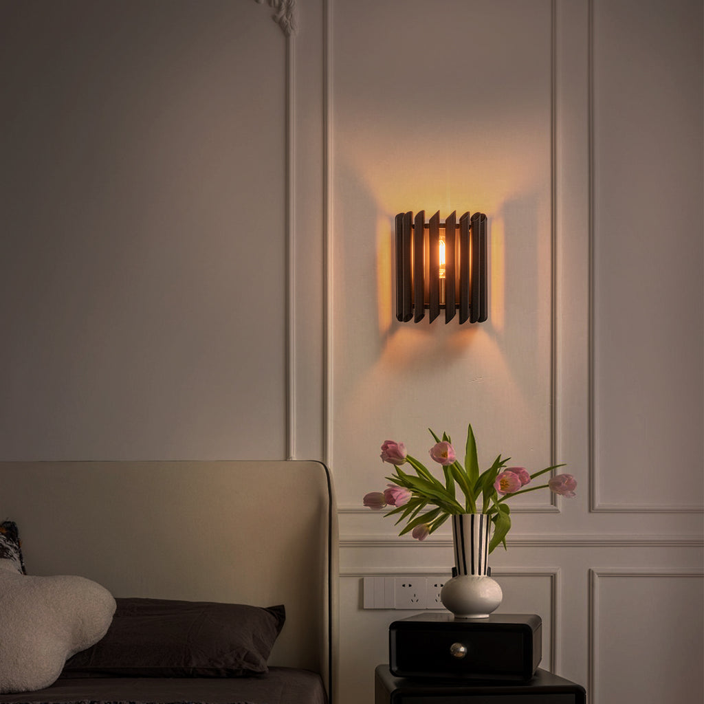 Black Angled Slatted Cylinder Wall Sconce Modern Industrial Light - product image 3 | Zenvolit