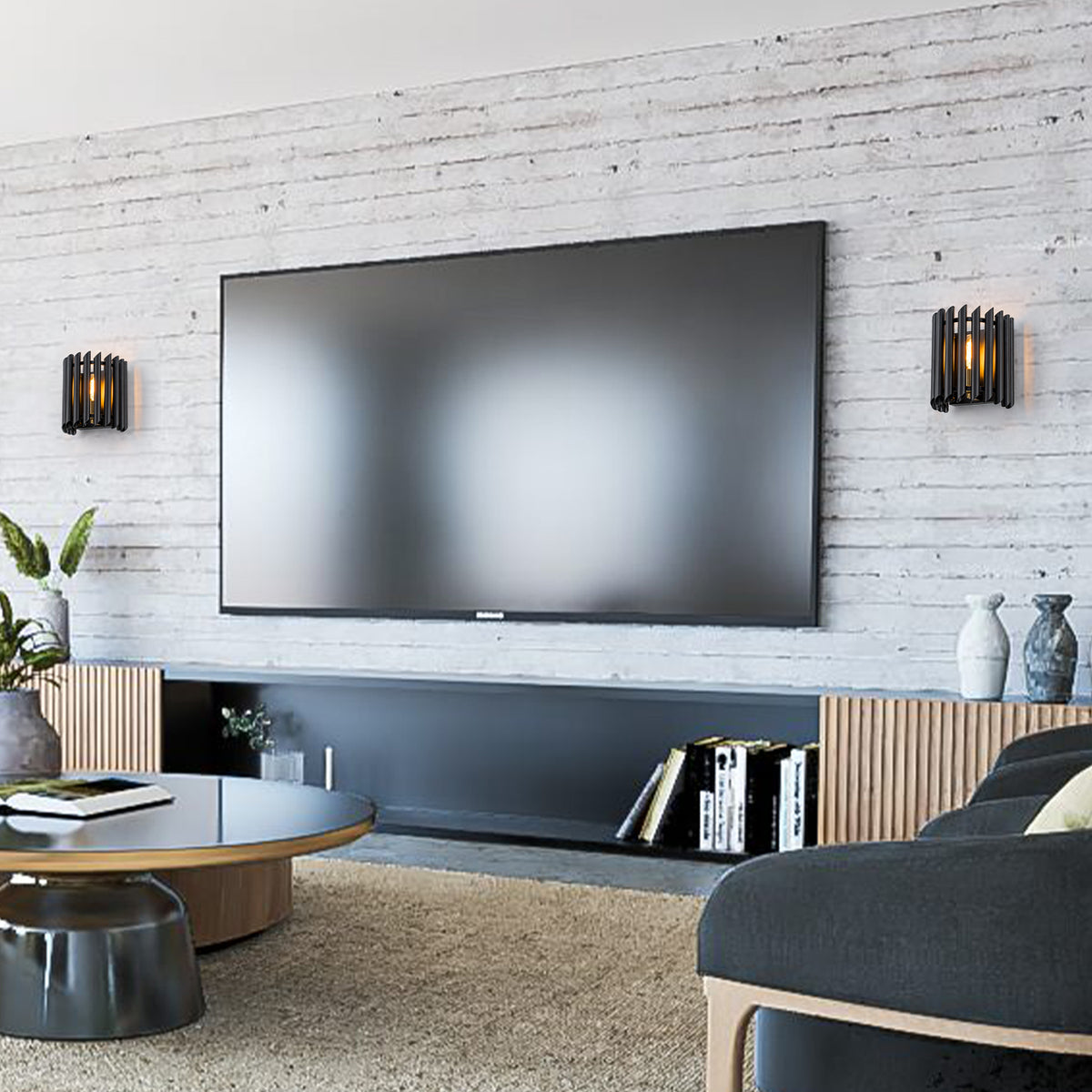 Black Angled Slatted Cylinder Wall Sconce Modern Industrial Light - product image 4 | Zenvolit
