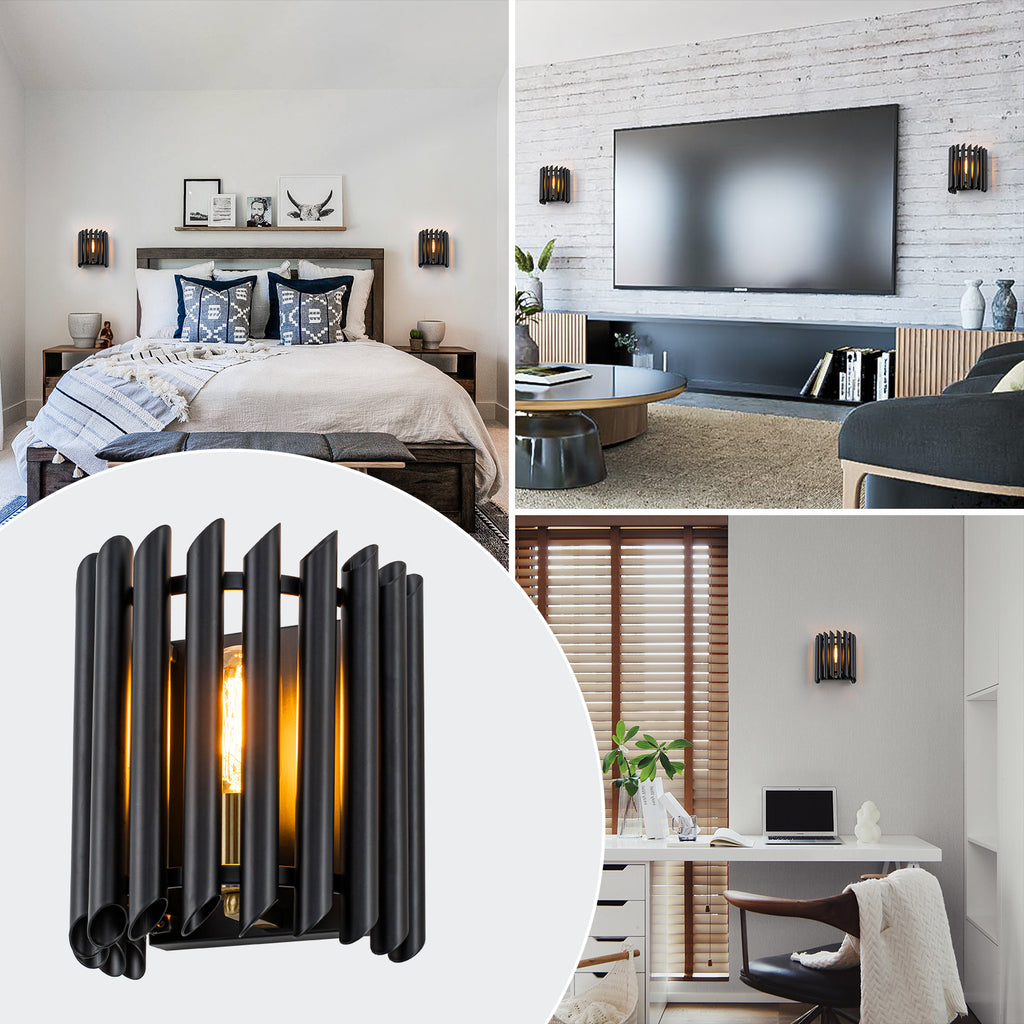 Black Angled Slatted Cylinder Wall Sconce Modern Industrial Light - product image 6 | Zenvolit
