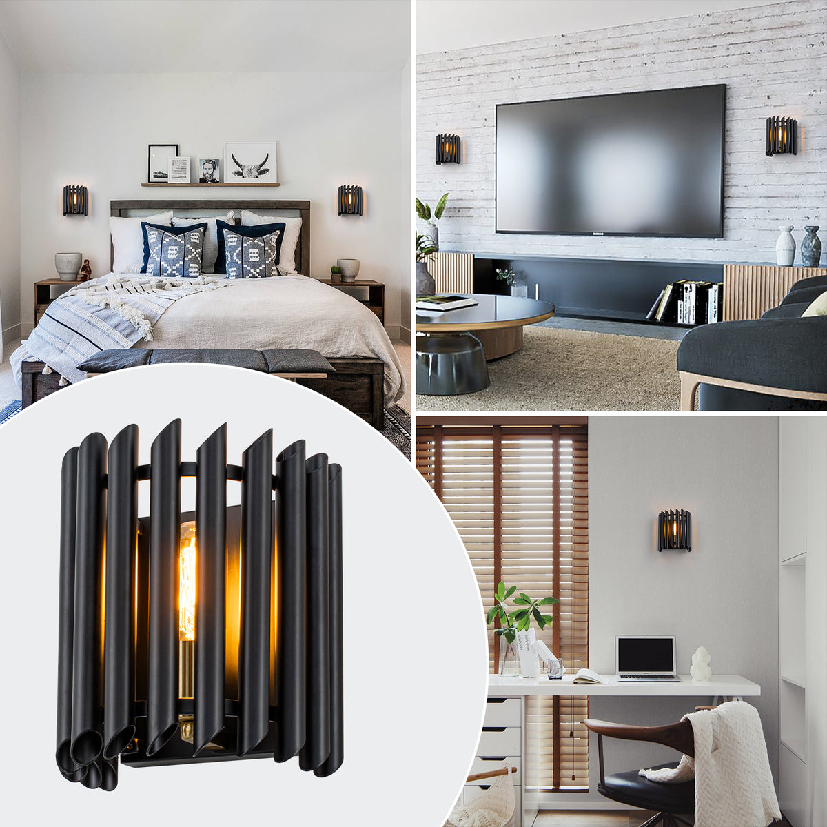 Black Angled Slatted Cylinder Wall Sconce Modern Industrial Light - product image 6 | Zenvolit