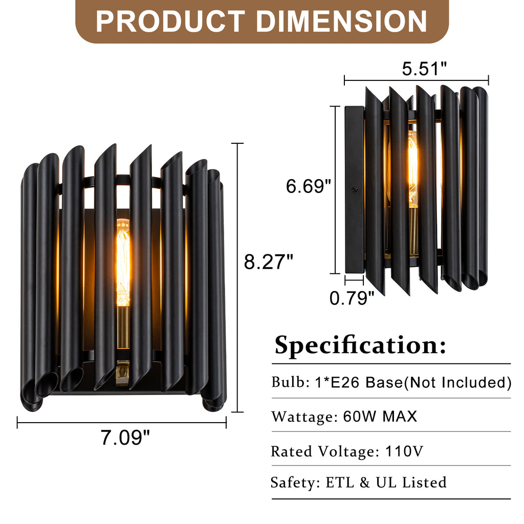 Black Angled Slatted Cylinder Wall Sconce Modern Industrial Light - product image 7 | Zenvolit