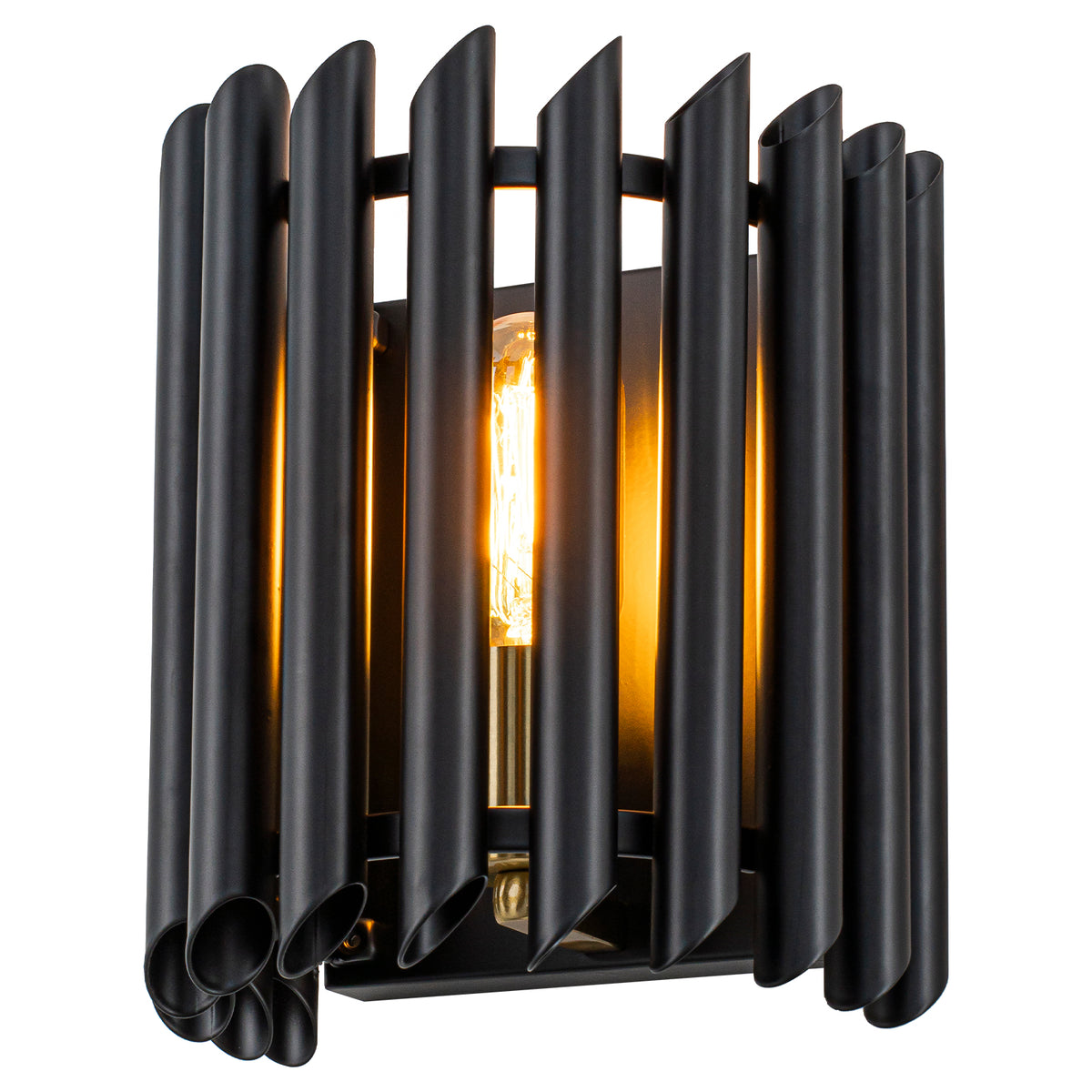 Black Angled Slatted Cylinder Wall Sconce Modern Industrial Light - product image 9 | Zenvolit
