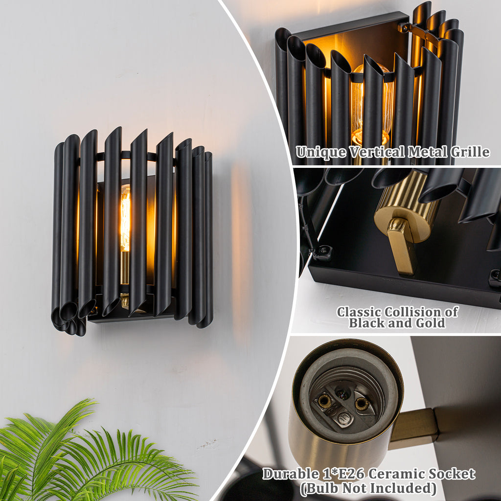 Black Angled Slatted Cylinder Wall Sconce Modern Industrial Light - product image 13 | Zenvolit