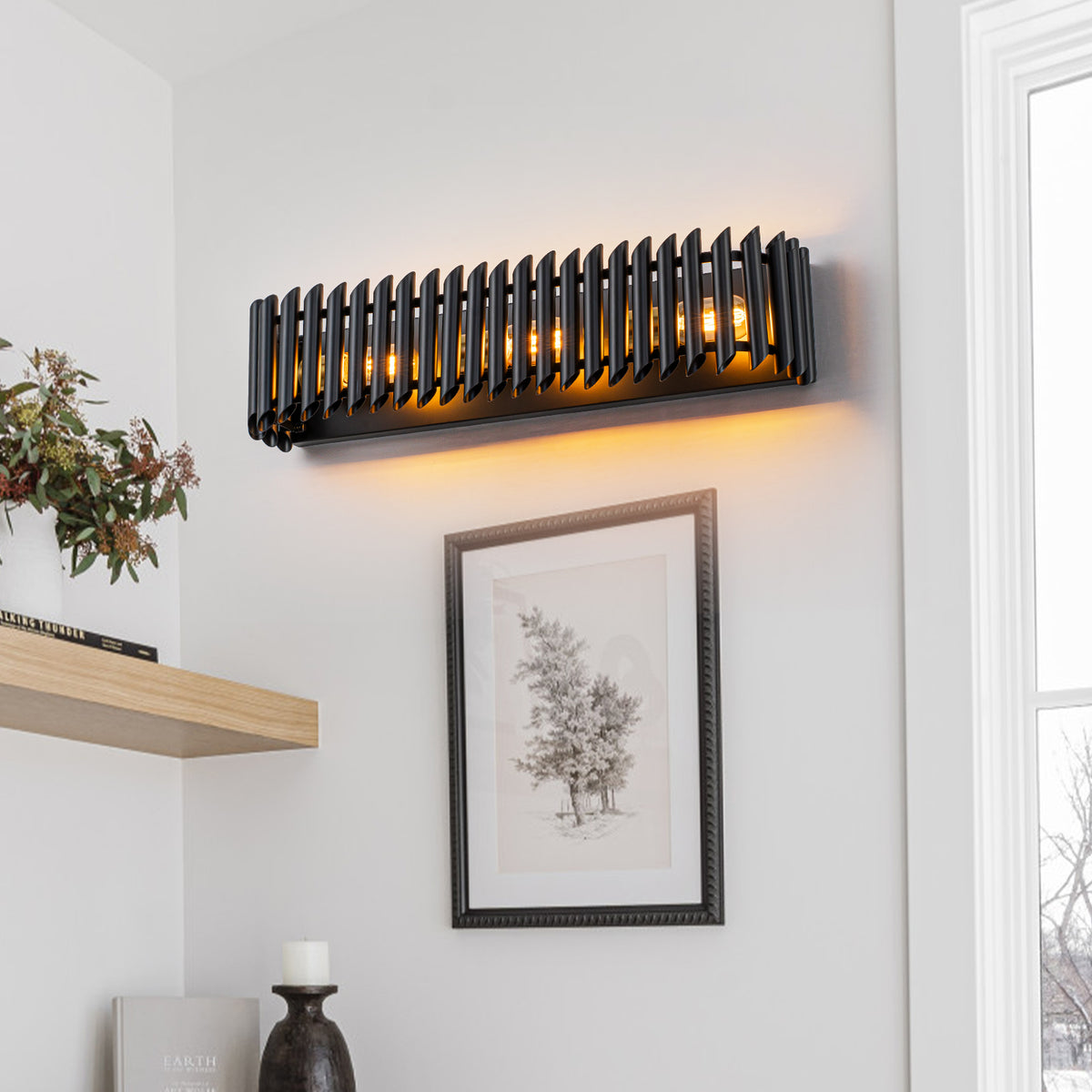 Black Angled Slatted Cylinder Wall Sconce Modern Industrial Light - product image 1 | Zenvolit