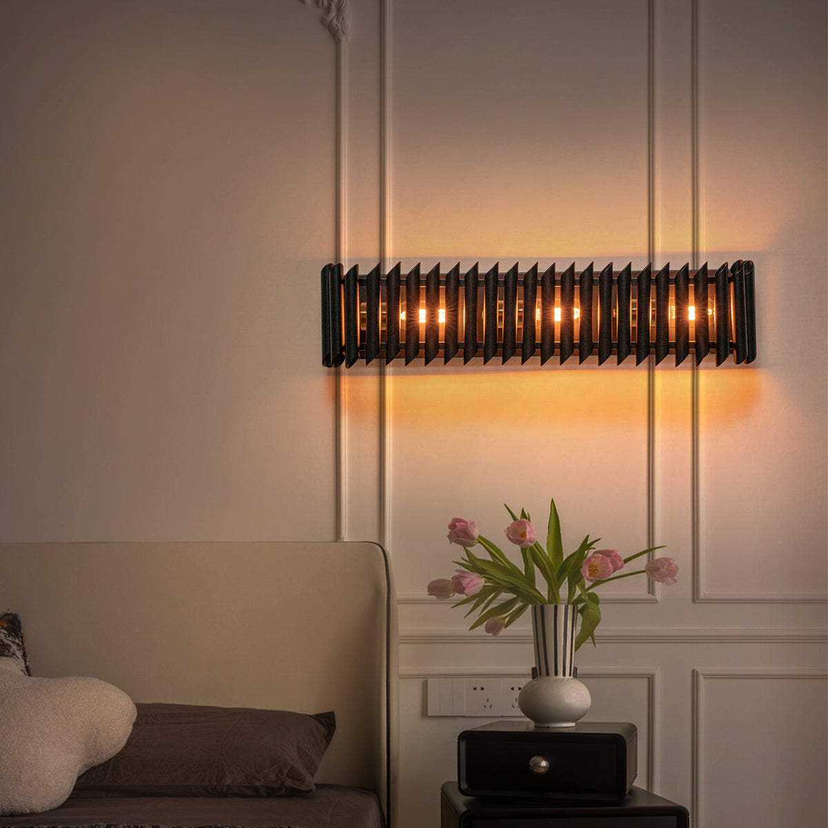 Black Angled Slatted Cylinder Wall Sconce Modern Industrial Light - product image 3 | Zenvolit