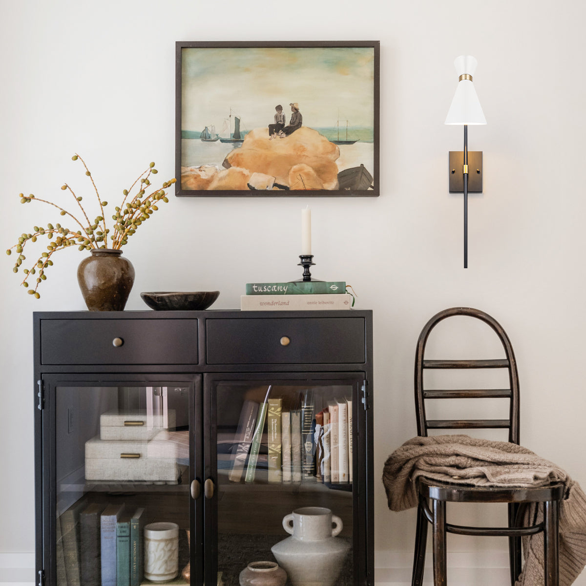 1-Light Black Indoor Wall Sconce with White Cone Metal Shade Modern - product image 4 | Zenvolit