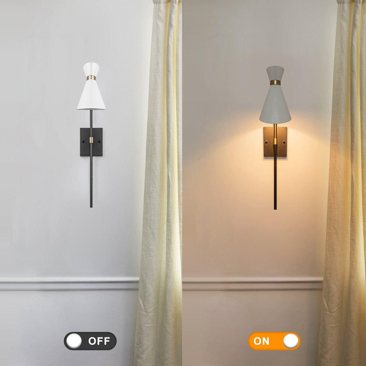 1-Light Black Indoor Wall Sconce with White Cone Metal Shade Modern - product image 7 | Zenvolit