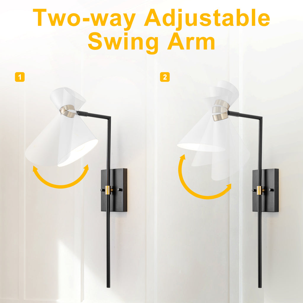 1-Light Black Indoor Wall Sconce with White Cone Metal Shade Modern - product image 10 | Zenvolit