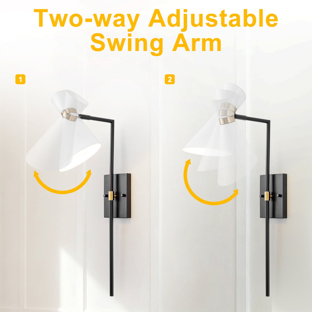 1-Light Black Indoor Wall Sconce with White Cone Metal Shade Modern - product image 10 | Zenvolit