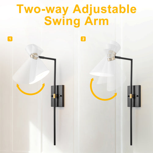 1-Light Black Indoor Wall Sconce with White Cone Metal Shade Modern - product image 10 | Zenvolit