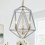 3-Light Industrial Black & Gold Caged Iron Chandelier - Geometric - product image 1 | Zenvolit