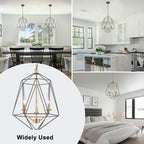 3-Light Industrial Black & Gold Caged Iron Chandelier - Geometric - product image 6 | Zenvolit