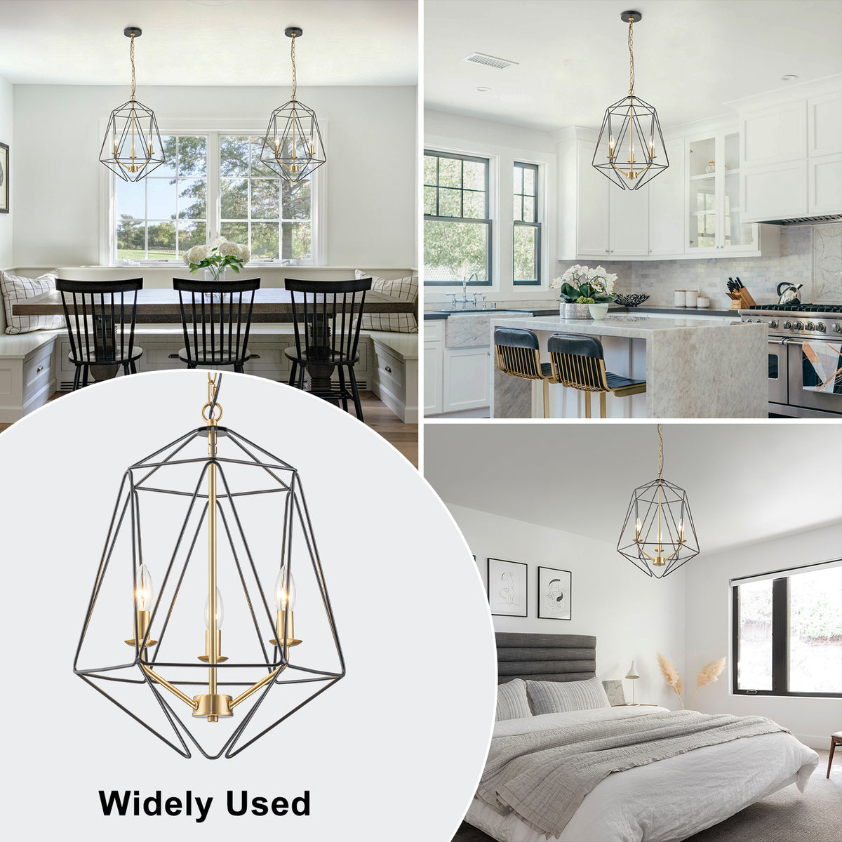 3-Light Industrial Black & Gold Caged Iron Chandelier - Geometric - product image 6 | Zenvolit