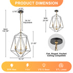 3-Light Industrial Black & Gold Caged Iron Chandelier - Geometric - product image 7 | Zenvolit