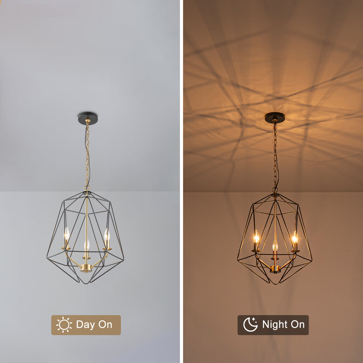 3-Light Industrial Black & Gold Caged Iron Chandelier - Geometric - product image 8 | Zenvolit