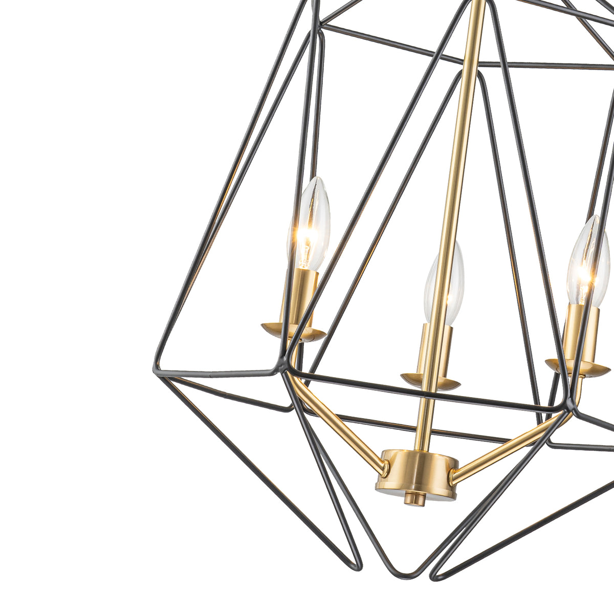 3-Light Industrial Black & Gold Caged Iron Chandelier - Geometric - product image 10 | Zenvolit