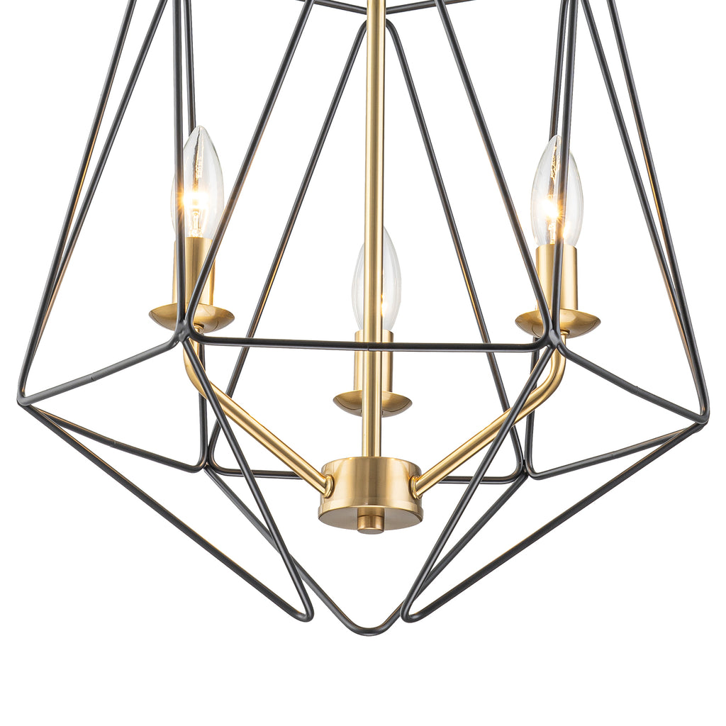 3-Light Industrial Black & Gold Caged Iron Chandelier - Geometric - product image 12 | Zenvolit