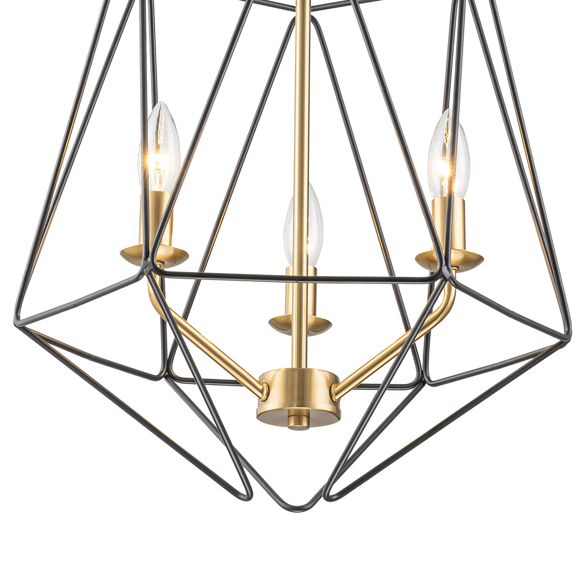 3-Light Industrial Black & Gold Caged Iron Chandelier - Geometric - product image 12 | Zenvolit