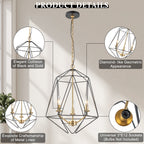 3-Light Industrial Black & Gold Caged Iron Chandelier - Geometric - product image 14 | Zenvolit