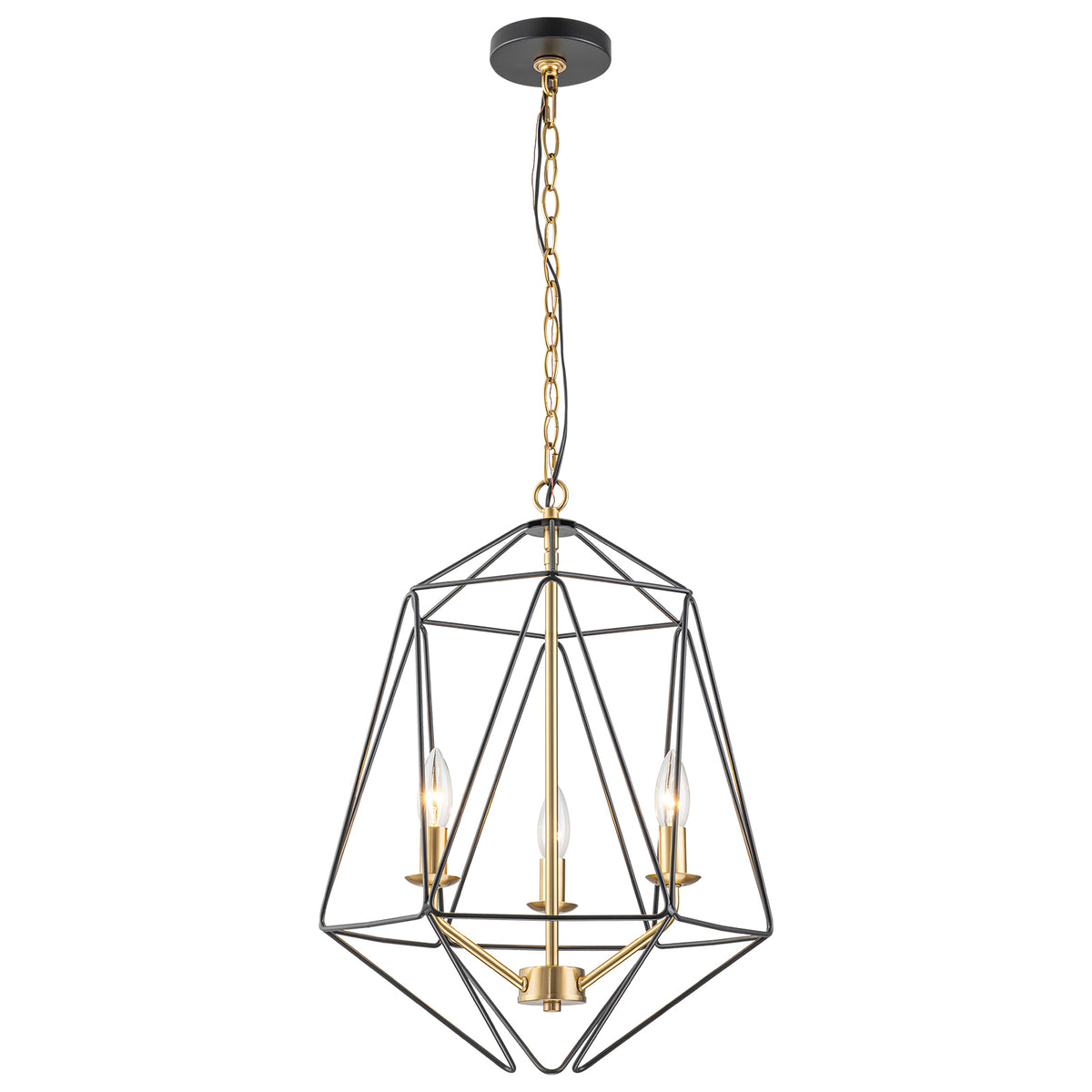 3-Light Industrial Black & Gold Caged Iron Chandelier - Geometric - product image 15 | Zenvolit