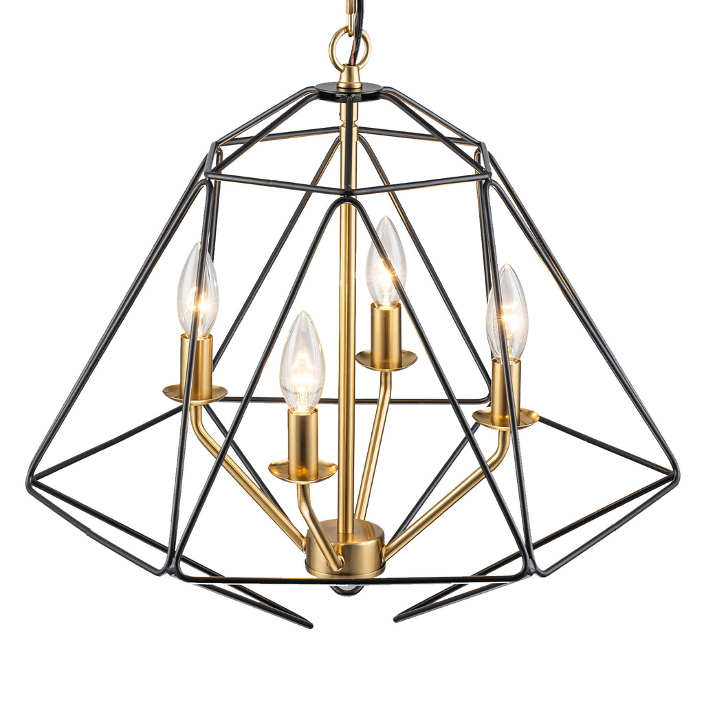4-Light Industrial Black & Gold Caged Iron Chandelier - Geometric - product image 1 | Zenvolit