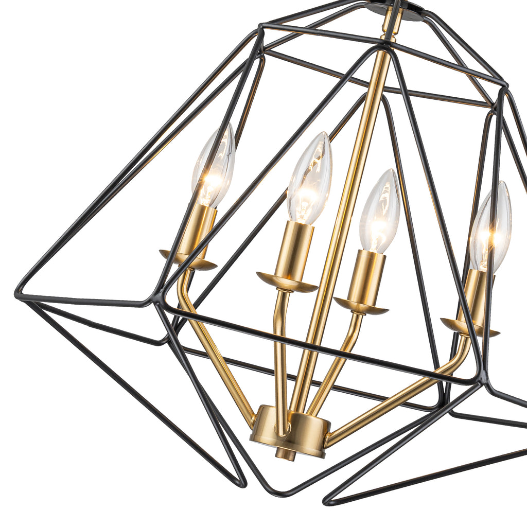4-Light Industrial Black & Gold Caged Iron Chandelier - Geometric - product image 2 | Zenvolit