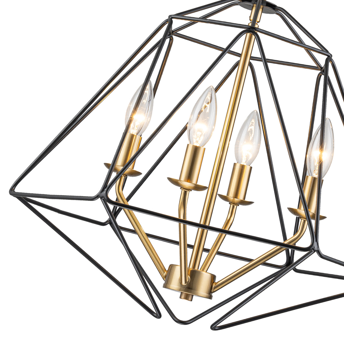 4-Light Industrial Black & Gold Caged Iron Chandelier - Geometric - product image 2 | Zenvolit