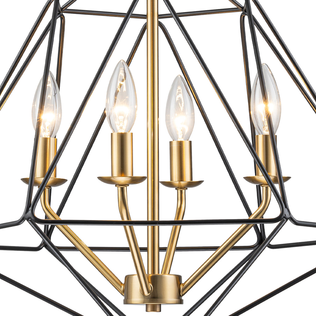 4-Light Industrial Black & Gold Caged Iron Chandelier - Geometric - product image 4 | Zenvolit