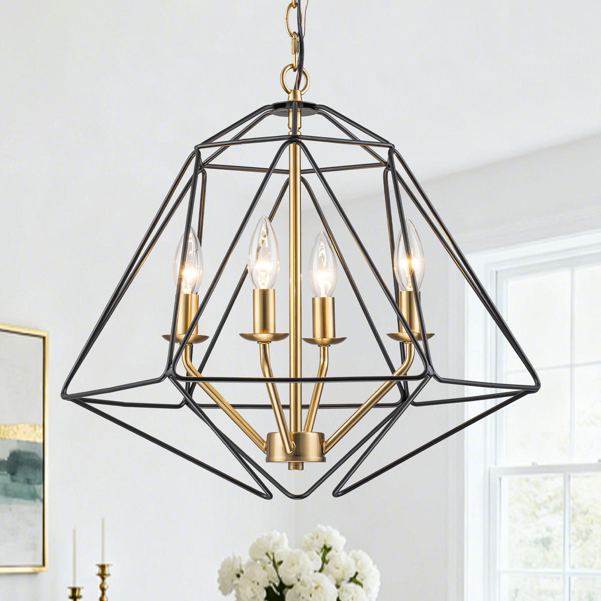 4-Light Industrial Black & Gold Caged Iron Chandelier - Geometric - product image 8 | Zenvolit