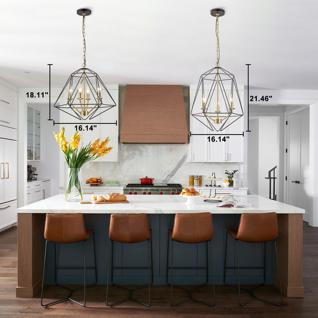 4-Light Industrial Black & Gold Caged Iron Chandelier - Geometric - product image 9 | Zenvolit