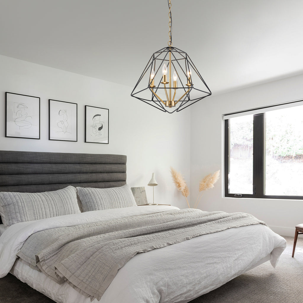 4-Light Industrial Black & Gold Caged Iron Chandelier - Geometric - product image 13 | Zenvolit