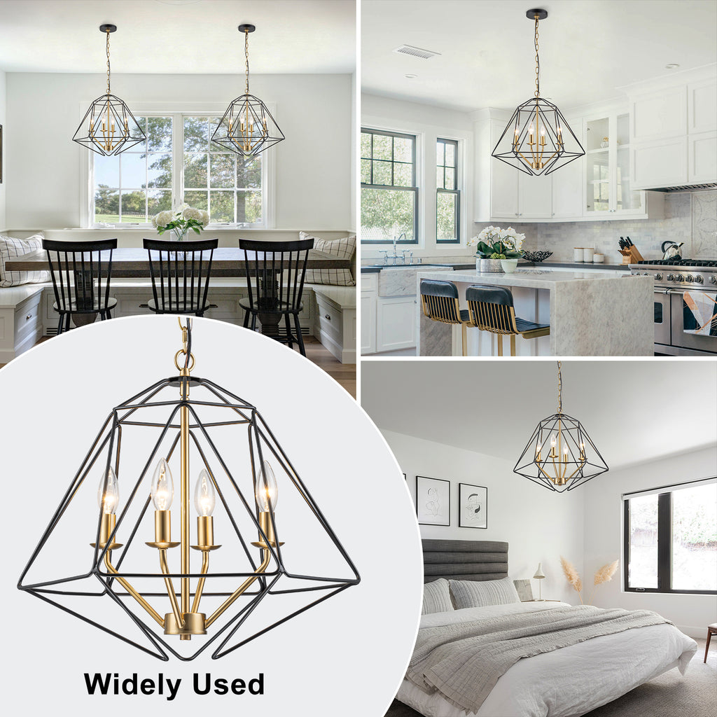 4-Light Industrial Black & Gold Caged Iron Chandelier - Geometric - product image 14 | Zenvolit