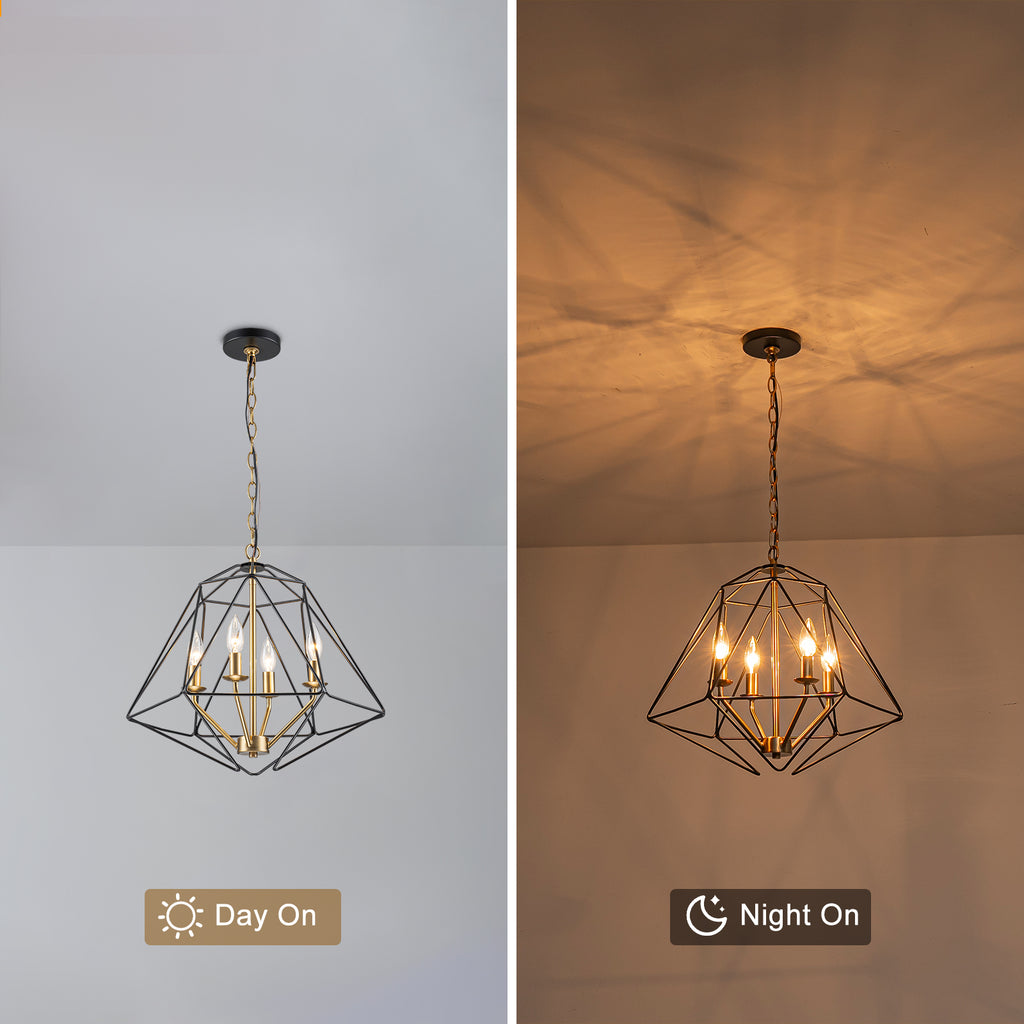 4-Light Industrial Black & Gold Caged Iron Chandelier - Geometric - product image 16 | Zenvolit