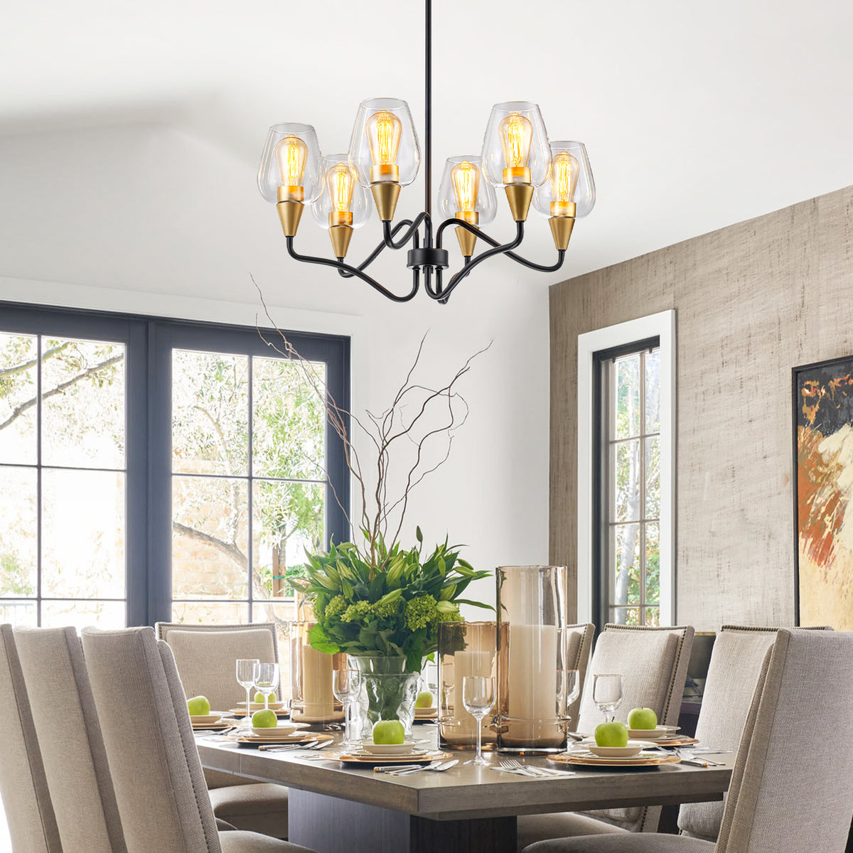 6-Light Industrial Retro Matte Black Chandelier Clear Glass Shades - product image 1 | Zenvolit