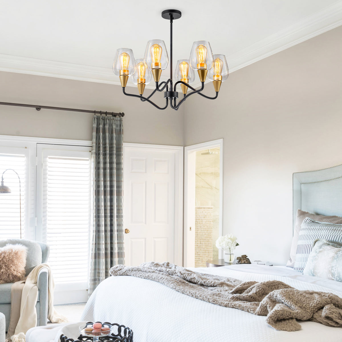 6-Light Industrial Retro Matte Black Chandelier Clear Glass Shades - product image 2 | Zenvolit