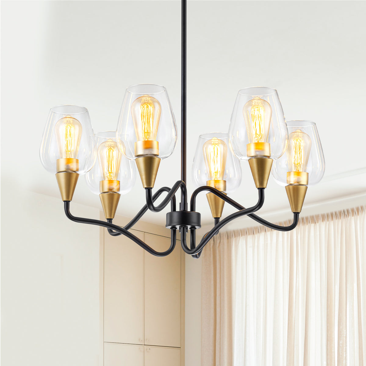 6-Light Industrial Retro Matte Black Chandelier Clear Glass Shades - product image 9 | Zenvolit