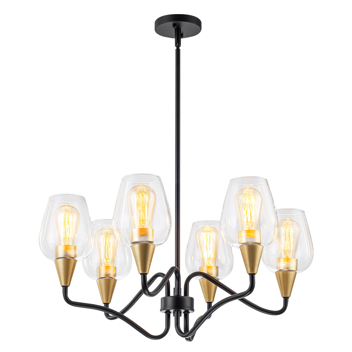 6-Light Industrial Retro Matte Black Chandelier Clear Glass Shades - product image 10 | Zenvolit