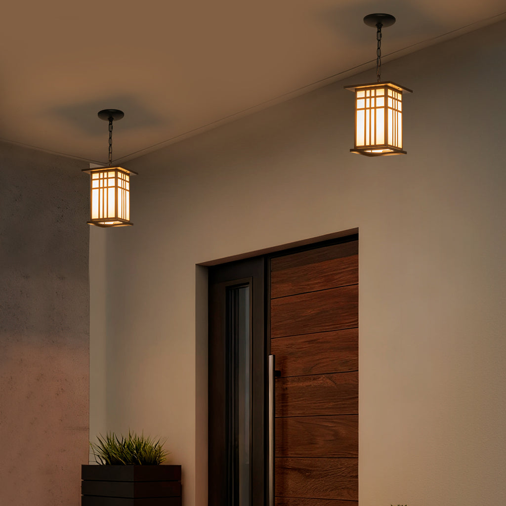 Black Outdoor Pendant Light with White Glass Porch Ceiling Fixture - product image 2 | Zenvolit