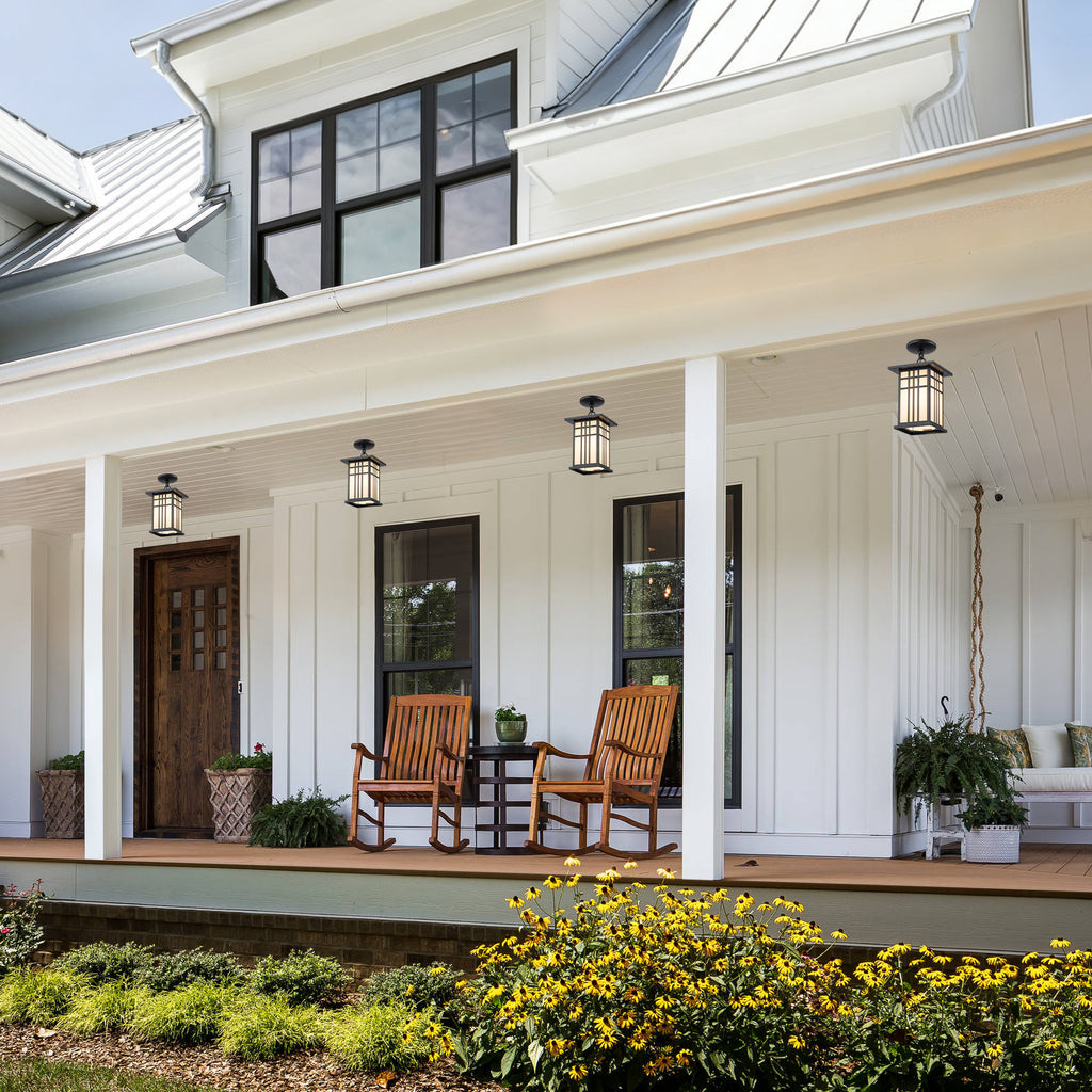 Black Outdoor Pendant Light with White Glass Porch Ceiling Fixture - product image 3 | Zenvolit