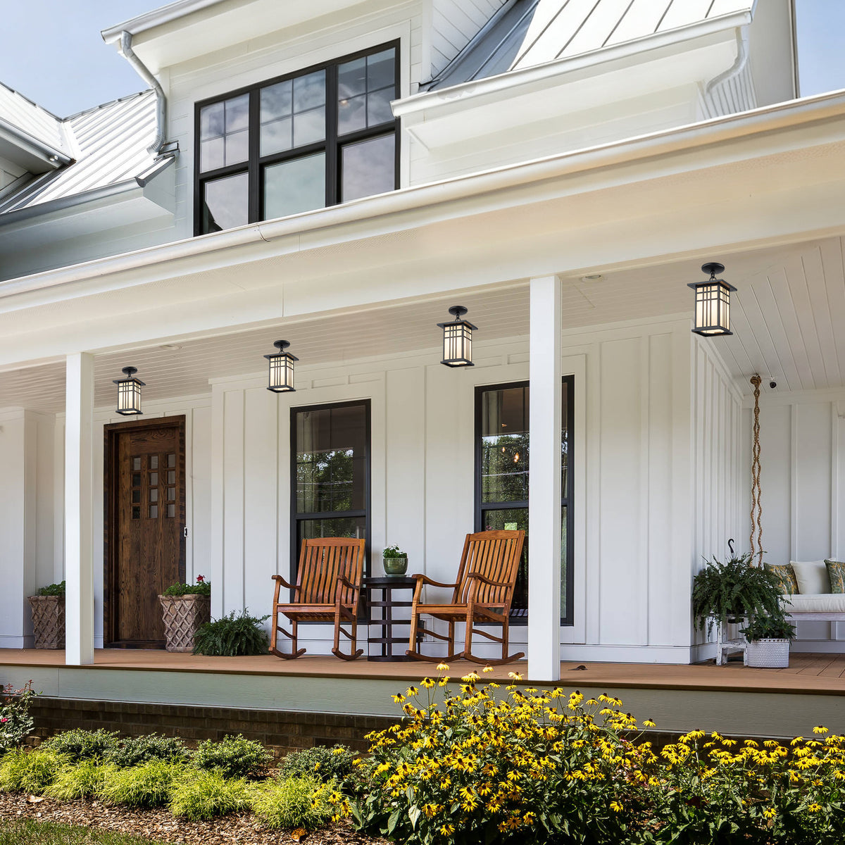 Black Outdoor Pendant Light with White Glass Porch Ceiling Fixture - product image 3 | Zenvolit
