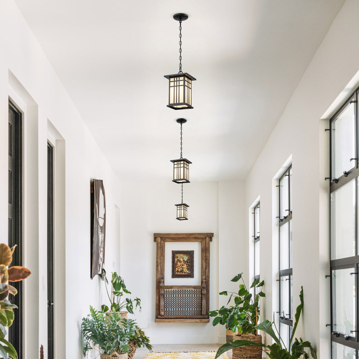 Black Outdoor Pendant Light with White Glass Porch Ceiling Fixture - product image 4 | Zenvolit
