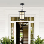 Black Outdoor Pendant Light with White Glass Porch Ceiling Fixture - product image 5 | Zenvolit