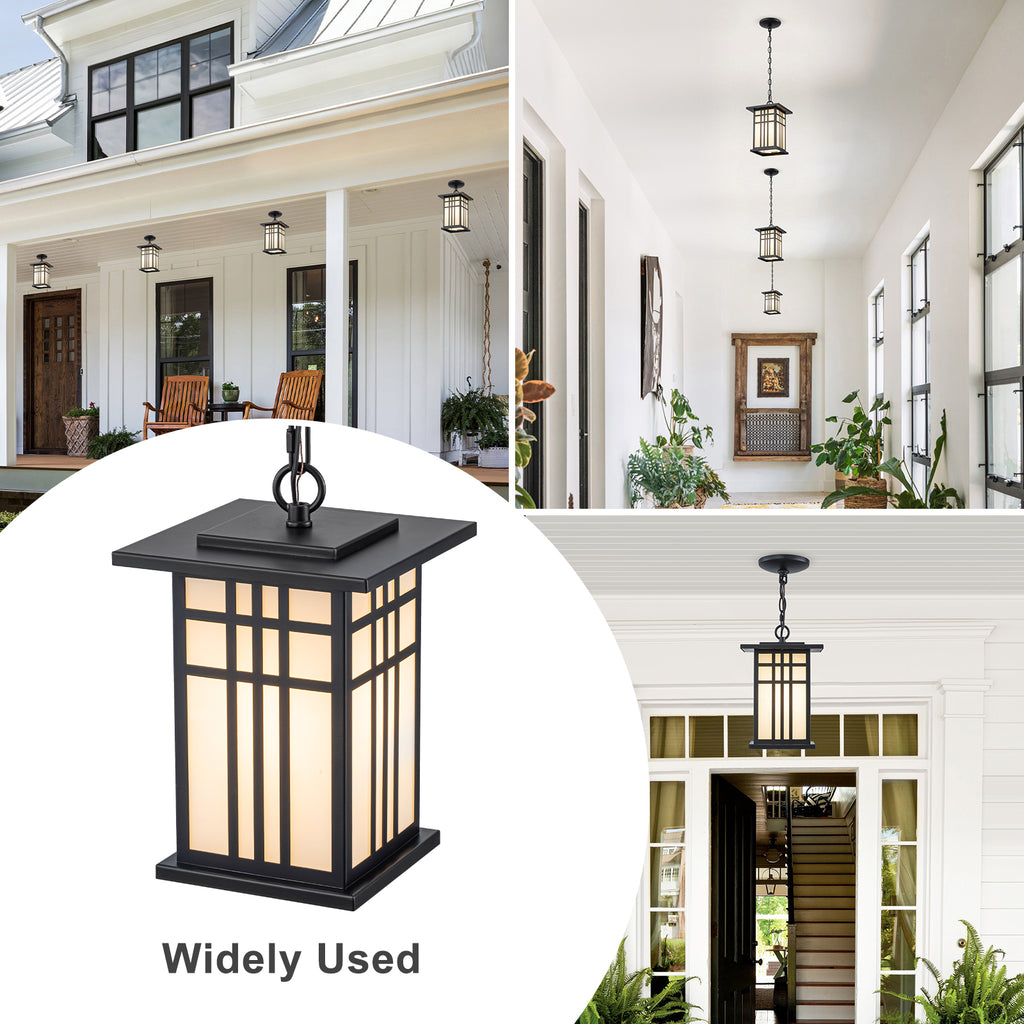 Black Outdoor Pendant Light with White Glass Porch Ceiling Fixture - product image 6 | Zenvolit